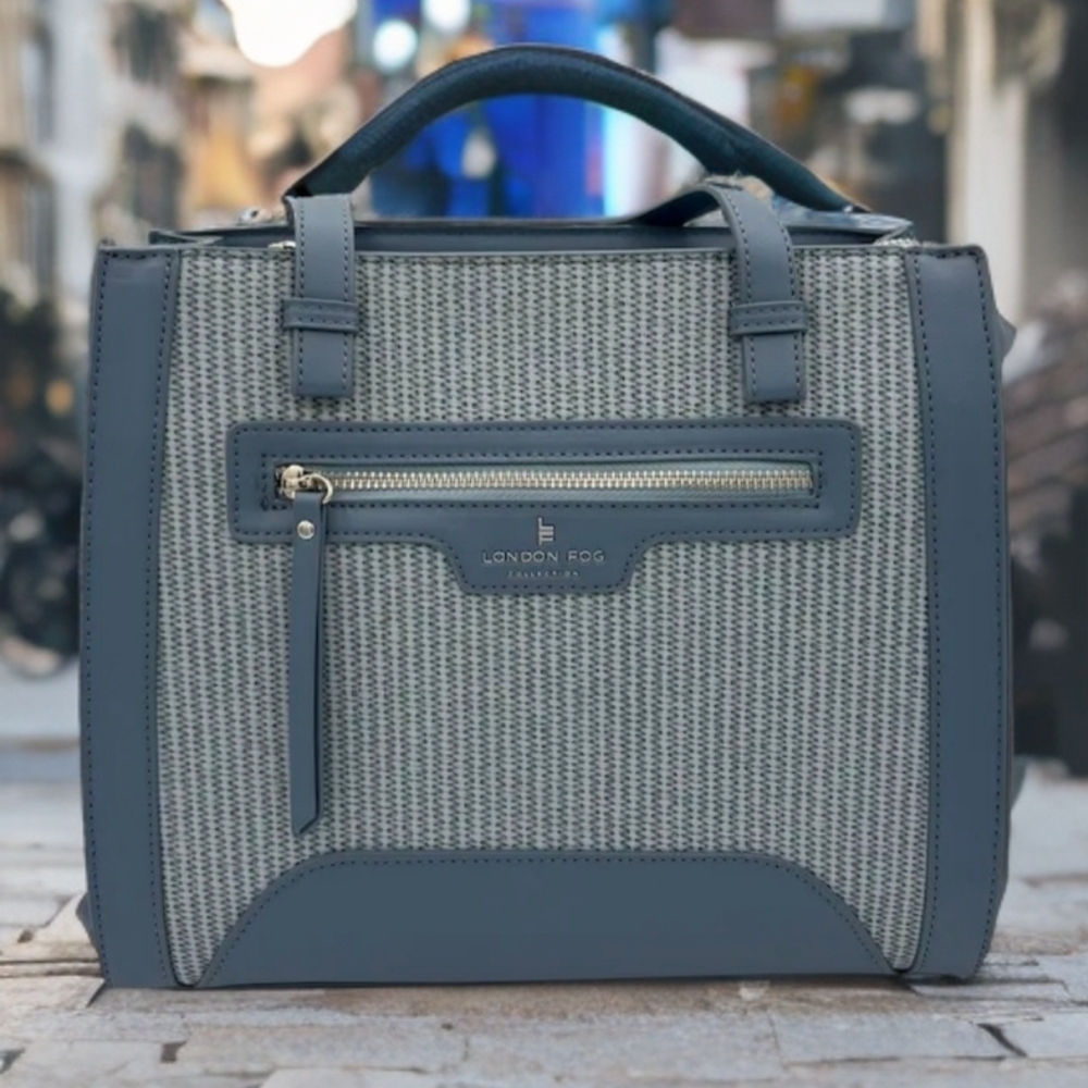 London Fog Elegant Blue and Gray Satchel